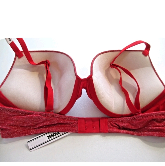 VICTORIA'S SECRET PINK Super Push-Up Bra VS Red Lurex Shine NWT - Picture 4 of 7